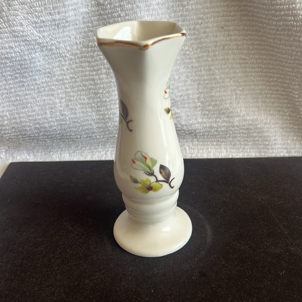 Lord Nelson Pottery Small Bud Vase Stamped 3734 Gold gilt  Trim Floral 5"